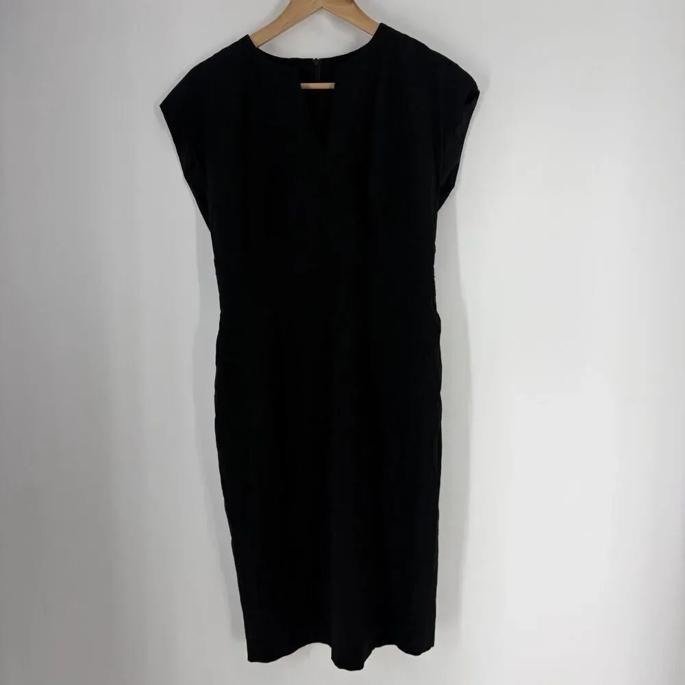 Escada Dress Size 38 Womens Black Short Sleeve Wool Viscose Sheath Career V Neck